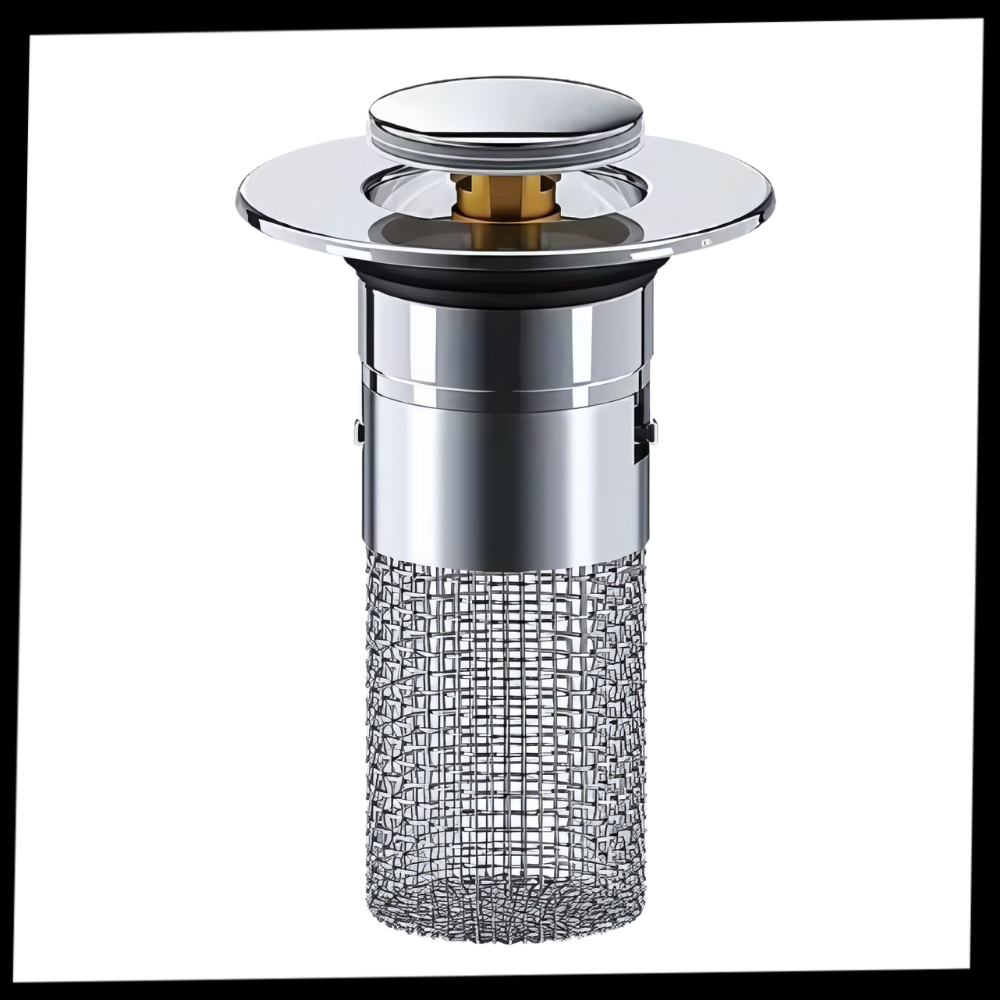 Belro retractable sink stopper tool for preventing odors, shown installed in a kitchen sink with a compact design.