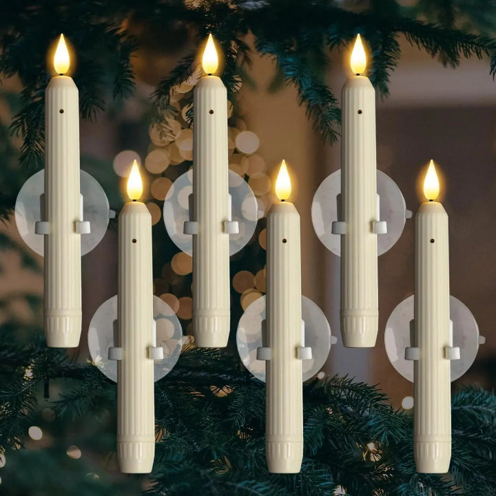 Six LED window candles by Mivoza with realistic flames, dusk sensor, flameless design, ideal for home decor and safety.