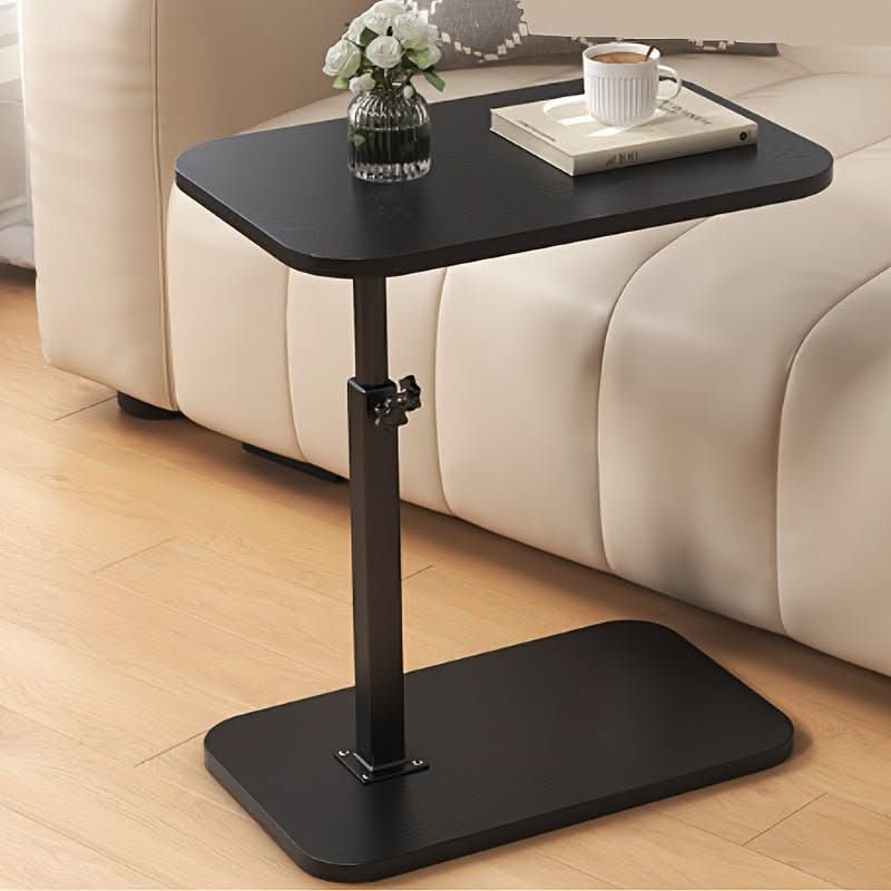 Height-adjustable Mivoza side table with wood top and metal frame, perfect for sofa or bedroom use.