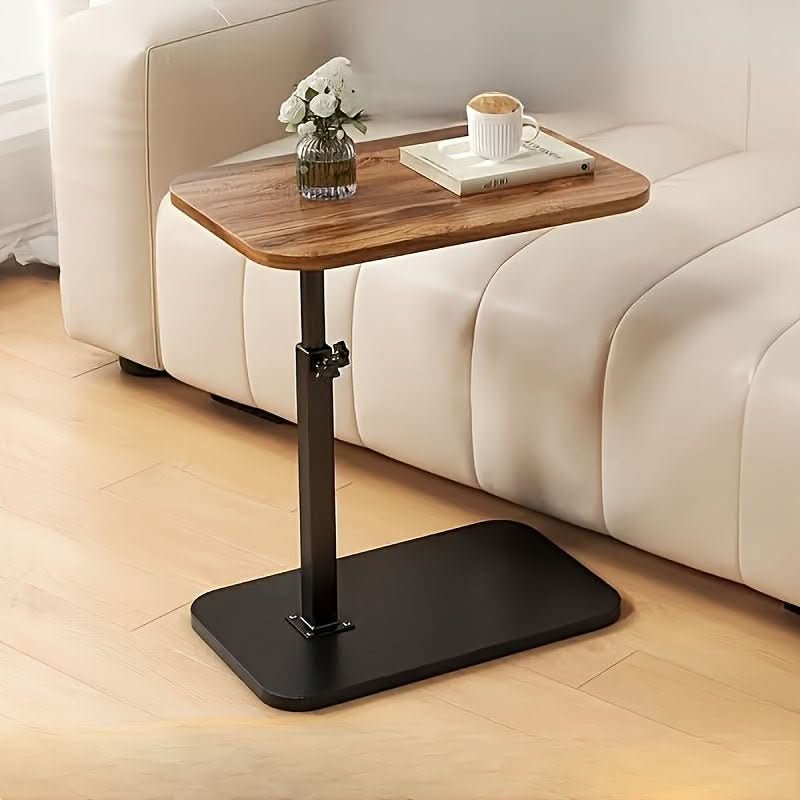 Height-adjustable Mivoza wooden side table with metal frame, suitable for sofa or bedroom use.