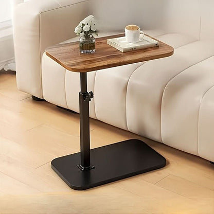 Height-adjustable Mivoza wooden side table with metal frame, suitable for sofa or bedroom use.
