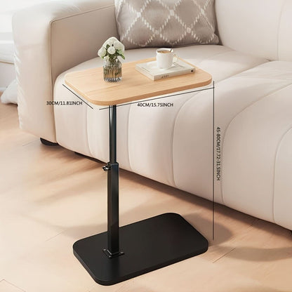 Mivoza height-adjustable side table with wood top and metal frame, suitable for sofa or bedroom use.