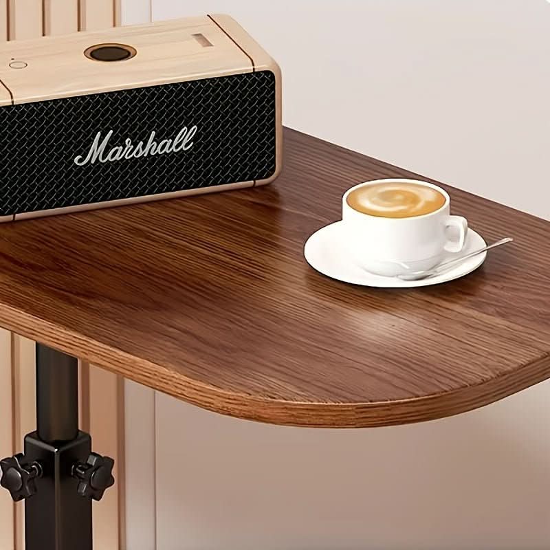 Height-adjustable wooden side table with metal frame, perfect for sofa or bedroom use, from Mivoza.