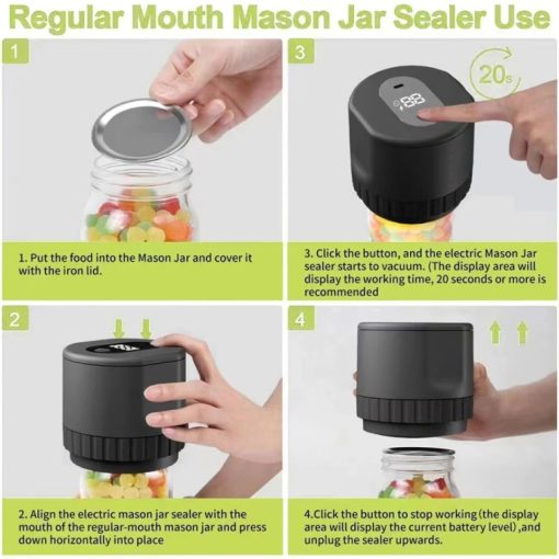 Belro electric mason jar vacuum sealer kit with cordless design, featuring a compact vacuum system for easy food preservation.