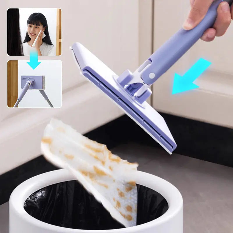 Mivoza hands-free cleaning mop for wet wipes, automatic floor cleaner system, easy use, no bending, ideal for home cleaning.