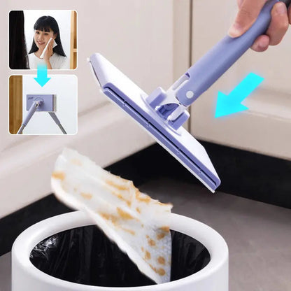 Mivoza hands-free cleaning mop for wet wipes, automatic floor cleaner system, easy use, no bending, ideal for home cleaning.