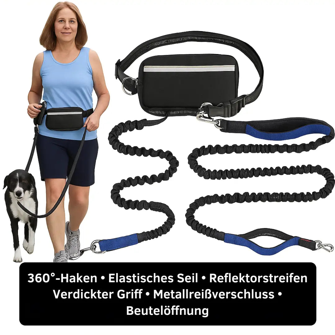 Mivoza hands-free dog walking leash with waist clip and built-in bag dispenser, durable bungee cord for comfortable walks.