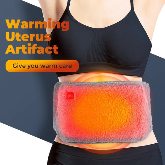 Belro electric heating belt for pain relief, shown in a user wearing it around their waist for warmth and comfort.