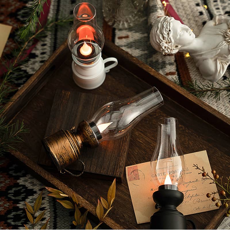 Belro LED vintage kerosene lamp with electronic swinging candle, decorative home and garden candle accent.