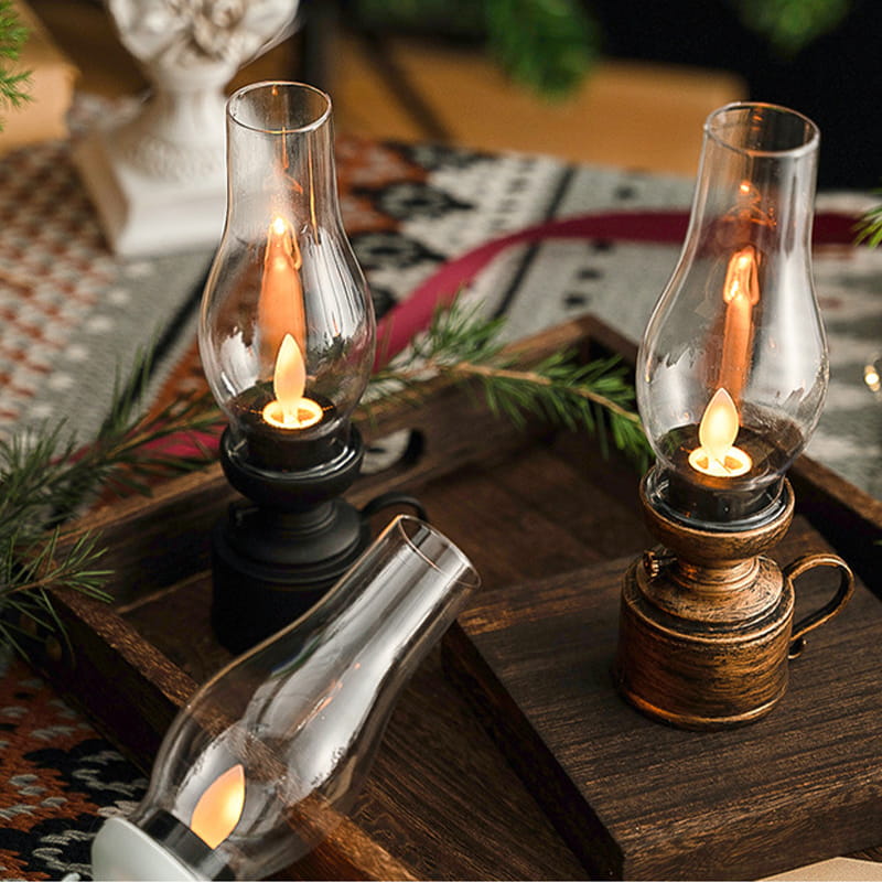 Belro LED vintage kerosene lamp with swinging electronic candle, decorative home and garden candle accent.