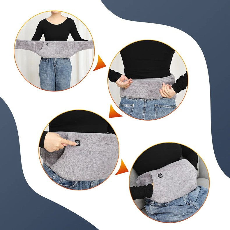 Belro electric heating belt wrapped around waist, providing soothing heat for pain relief and muscle relaxation.