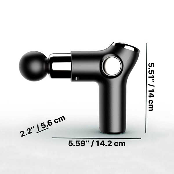 Belro massage gun with percussion function for deep-tissue massage, handheld electronic personal care appliance with multiple attachments.