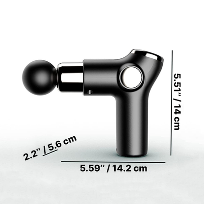 Belro massage gun with percussion function for deep-tissue massage, handheld electronic personal care appliance with multiple attachments.