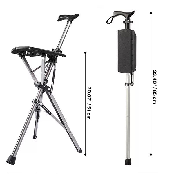 Belro walking stick with built-in seat, lightweight mobility aid featuring a comfortable handle and sturdy support for walking.