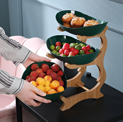 Belro multi-tiered wooden fruit bowl with multiple shelves for organizing fresh fruit on kitchen counter or dining table