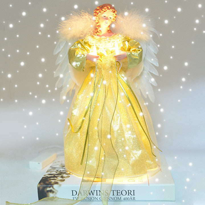Animated angel tree topper from Belro featuring a heavenly angel figure with flowing garments and detailed wings.