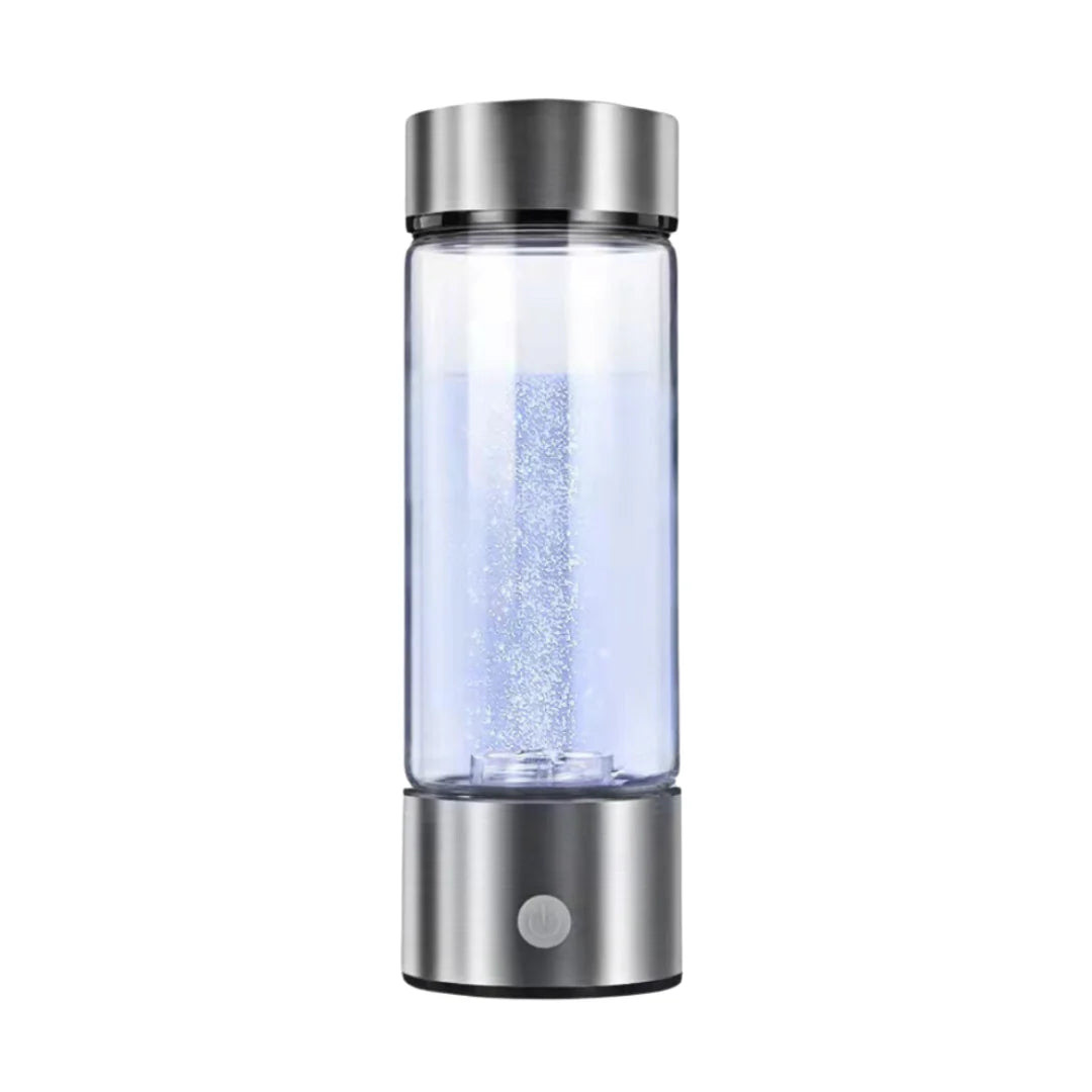 Belro hydrogen water bottle, sleek transparent tumbler with blue lid for refreshing hydrogen-infused water at home or on the go