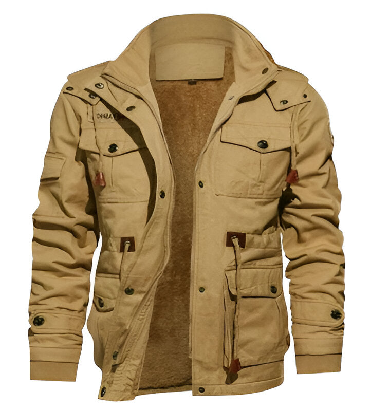 Men's Belro thermal fleece coat with a cozy, insulated design, featuring a front zipper and warm collar for cold weather wear.