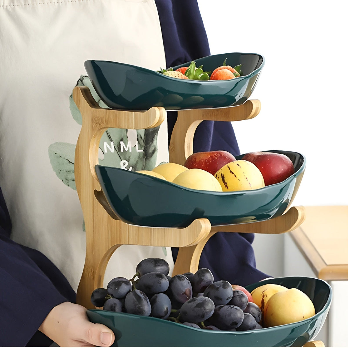 Belro multi-tiered wooden fruit bowl with multiple levels for organized kitchen storage and fruit display.
