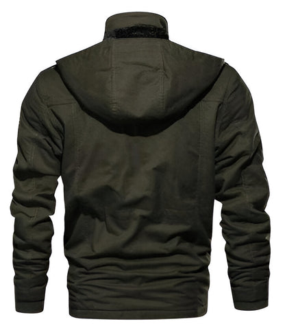 Men's thermal fleece coat by Belro, shown hanging with front view, featuring a cozy, insulated design for cold weather.