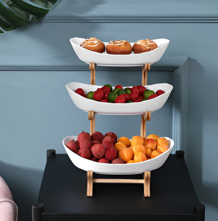 Belro multi-tiered wooden fruit bowl for kitchen organization, featuring multiple levels for fresh fruit display.