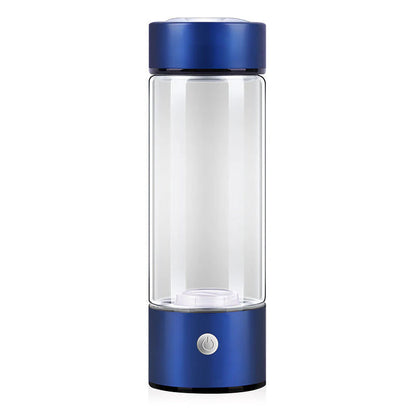 Belro hydrogen water bottle with clear glass body and stainless steel lid, designed for refreshing hydration at home or on the go.