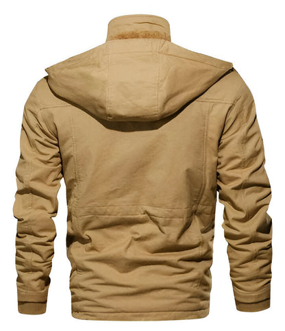 Men's Belro thermal fleece coat with a high collar and front zipper, shown in a cozy, insulated outdoor clothing style.