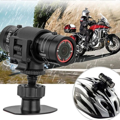 Belro helmet-mounted motorcycle camera attached to helmet, capturing footage for motorcycle riding and adventure recording.