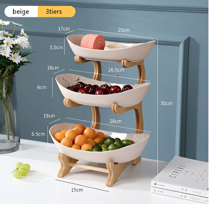 Multi-tiered wooden fruit bowl by Belro, showcasing a stylish, multi-level kitchen organizer perfect for fresh fruit display.