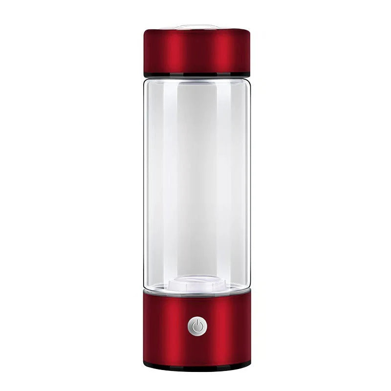 Belro hydrogen water bottle with clear glass body and blue lid, designed for refreshing hydration at home or on the go.