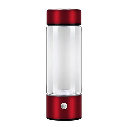 Belro hydrogen water bottle with clear glass body and blue lid, designed for refreshing hydration at home or on the go.