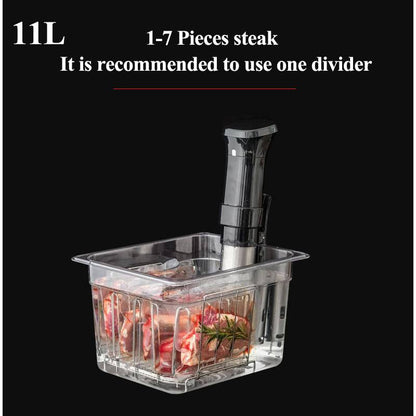 Belro sous vide container for home kitchen, durable food storage solution with secure lid and clear sides for precise temperature control.
