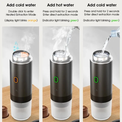 Portable Belro wireless espresso coffee machine with capsule and powder options, compact home appliance for quick brewing.