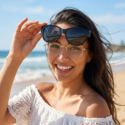 Mivoza fit-over sunglasses with polarized UV protection, designed for glasses wearers, featuring a sleek over-glasses design.