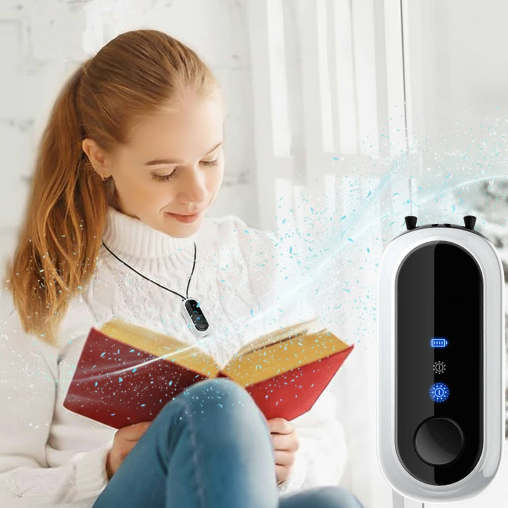 Portable Belro air purifier with sleek white design, compact size, and control panel on top for home air cleaning.