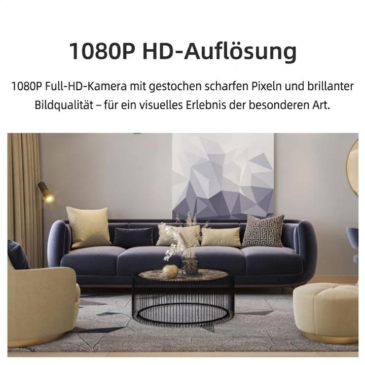 Mini Night Vision Camera by Mivoza Deutschland showing 1080P HD lens, motion detection sensors, and compact indoor security design.
