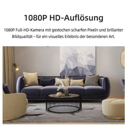 Mini Night Vision Camera by Mivoza Deutschland showing 1080P HD lens, motion detection sensors, and compact indoor security design.