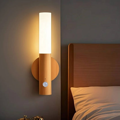 Belro plug-in motion sensor night light illuminating a bedroom with soft, automatic lighting for safety and convenience.