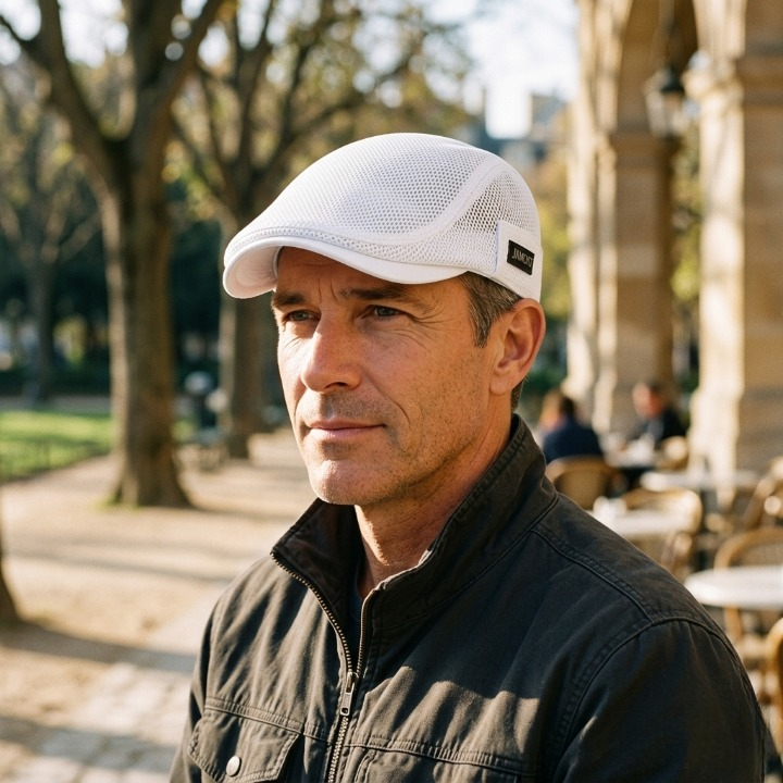 Men's flat cap by Mivoza Deutschland with mesh ventilation, breathable fabric, and adjustable fit for comfortable wear.