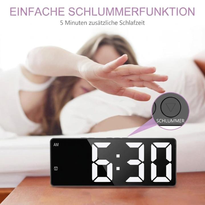 Digital alarm clock with built-in 2K security camera, HD video, motion detection, and Wi-Fi connectivity from Mivoza Deutschland.