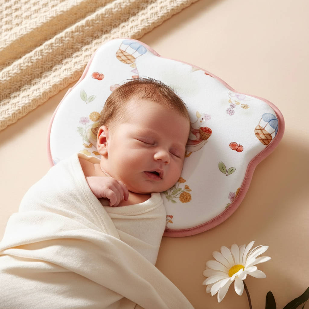 Belro infant pillow designed to prevent flat head, featuring sweat-absorbent material, ideal for baby bedding and pillows.