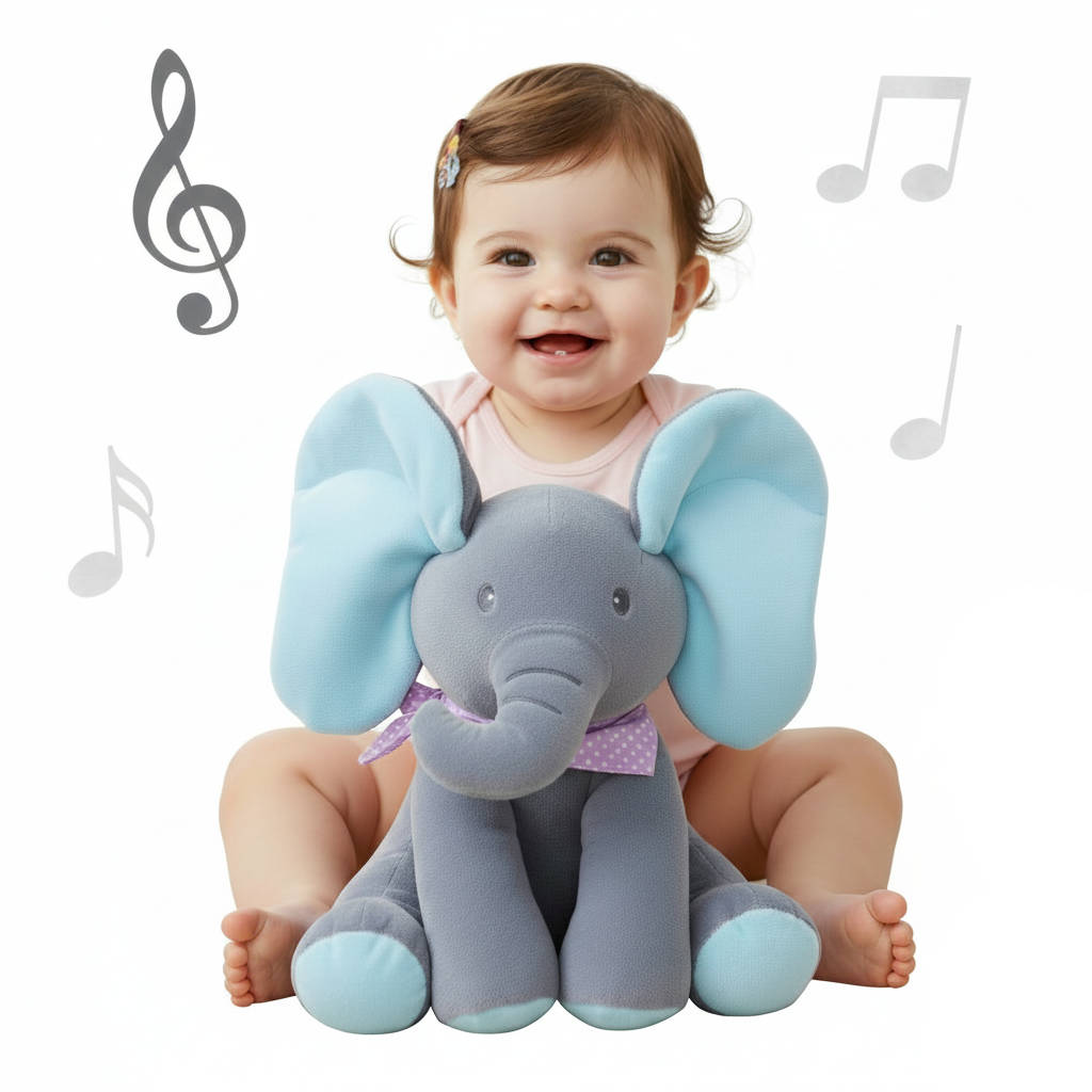 Belro Peek a boo Talking Elephant toy designed for men, featuring colorful fabric and playful elephant design.