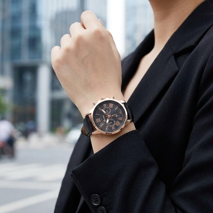 Elegant Mivoza women’s leather strap watch with Roman numeral dial and classic design, showing a stylish timepiece.
