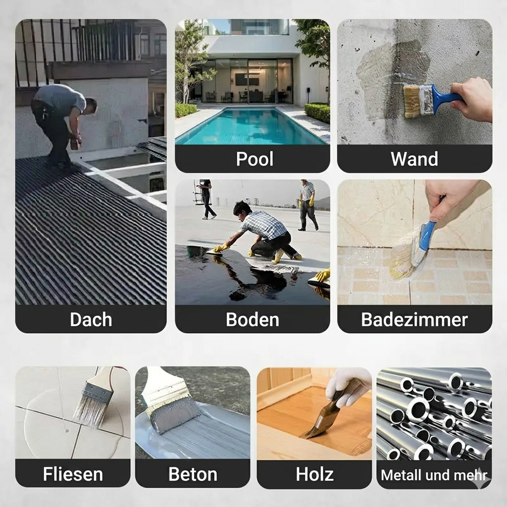 Mivoza Deutschland waterproof sealant applied to wall surface, providing a permanent bond for roofs, facades, and walls in home and garden.