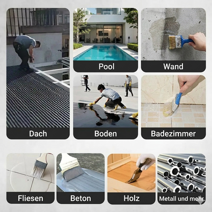 Mivoza Deutschland waterproof sealant applied to wall surface, providing a permanent bond for roofs, facades, and walls in home and garden.