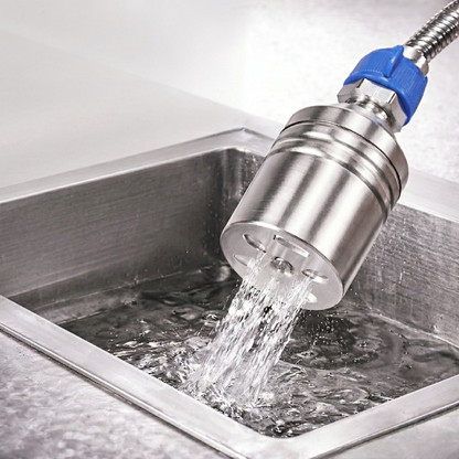 Stainless steel automatic float valve by Mivoza for plumbing, featuring a self-regulating, no-electricity design for water control.