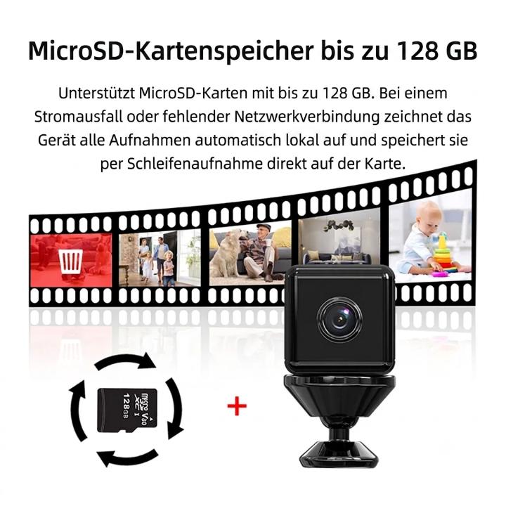 Mini night vision security camera by Mivoza Deutschland with 1080P HD video, motion detection, ideal for indoor home security.