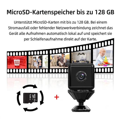 Mini night vision security camera by Mivoza Deutschland with 1080P HD video, motion detection, ideal for indoor home security.