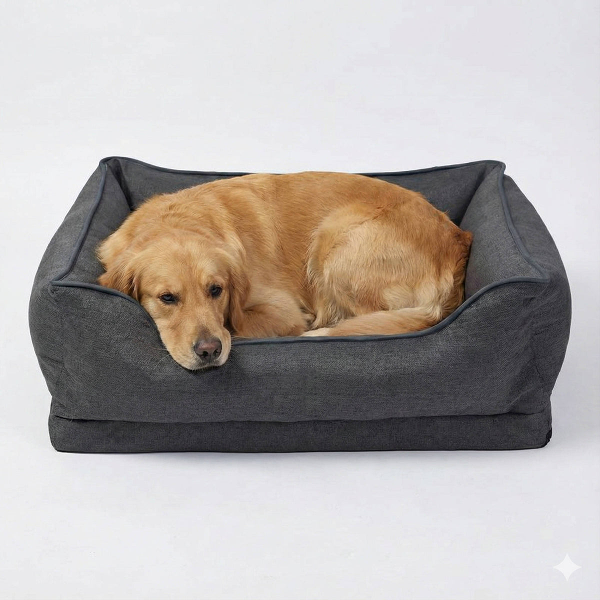 Belro orthopedic anti-slip car dog bed on back seat, providing comfort and safety for pets during car travel.