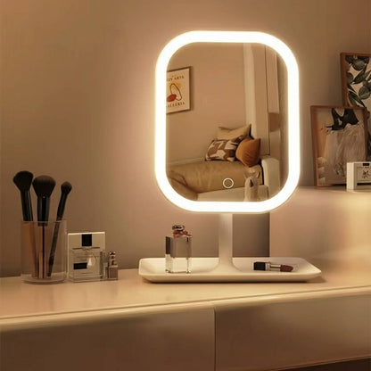 Belro travel makeup mirror with built-in lights, compact design, and sleek finish for beauty and makeup application on the go.